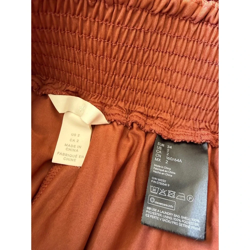 H&M Rust Brown Floral Lace Tiered Maxi Skirt Smocked Waist Size 2 Boho Summer